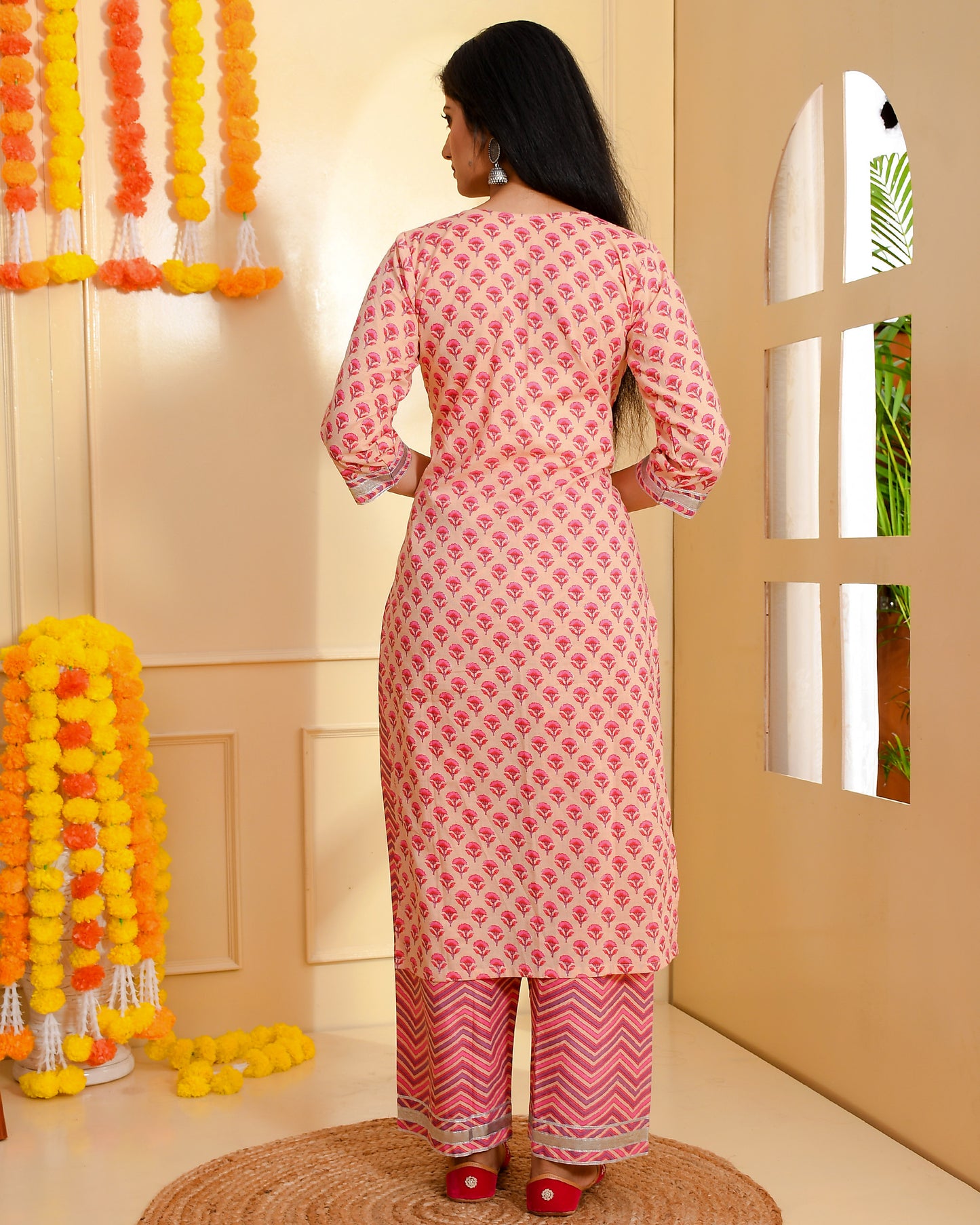 MEHER PEACH & PINK SUIT SET