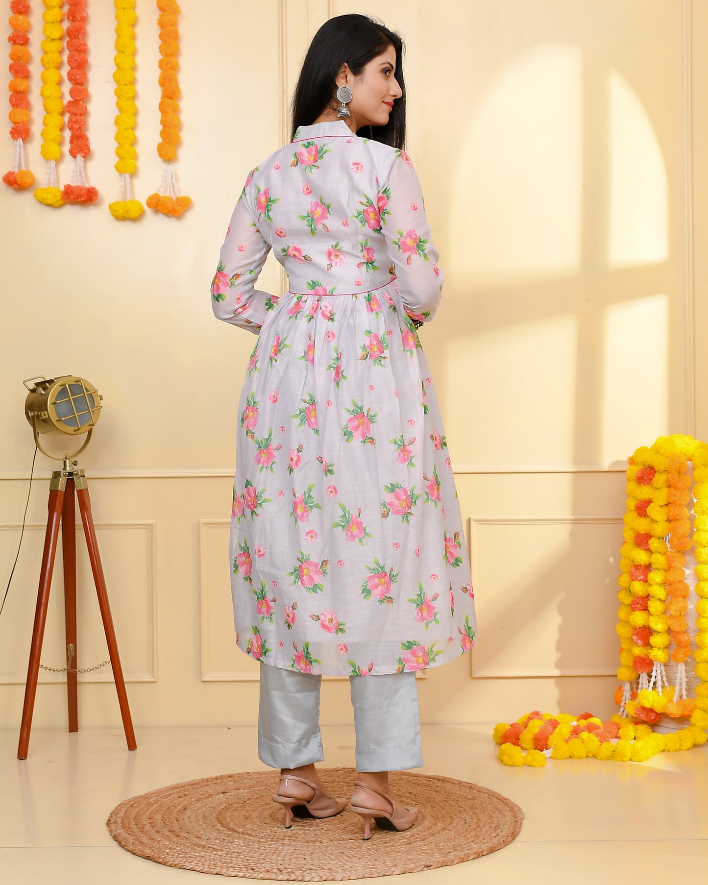 ROJA  GREY CHANDERI SUIT SET