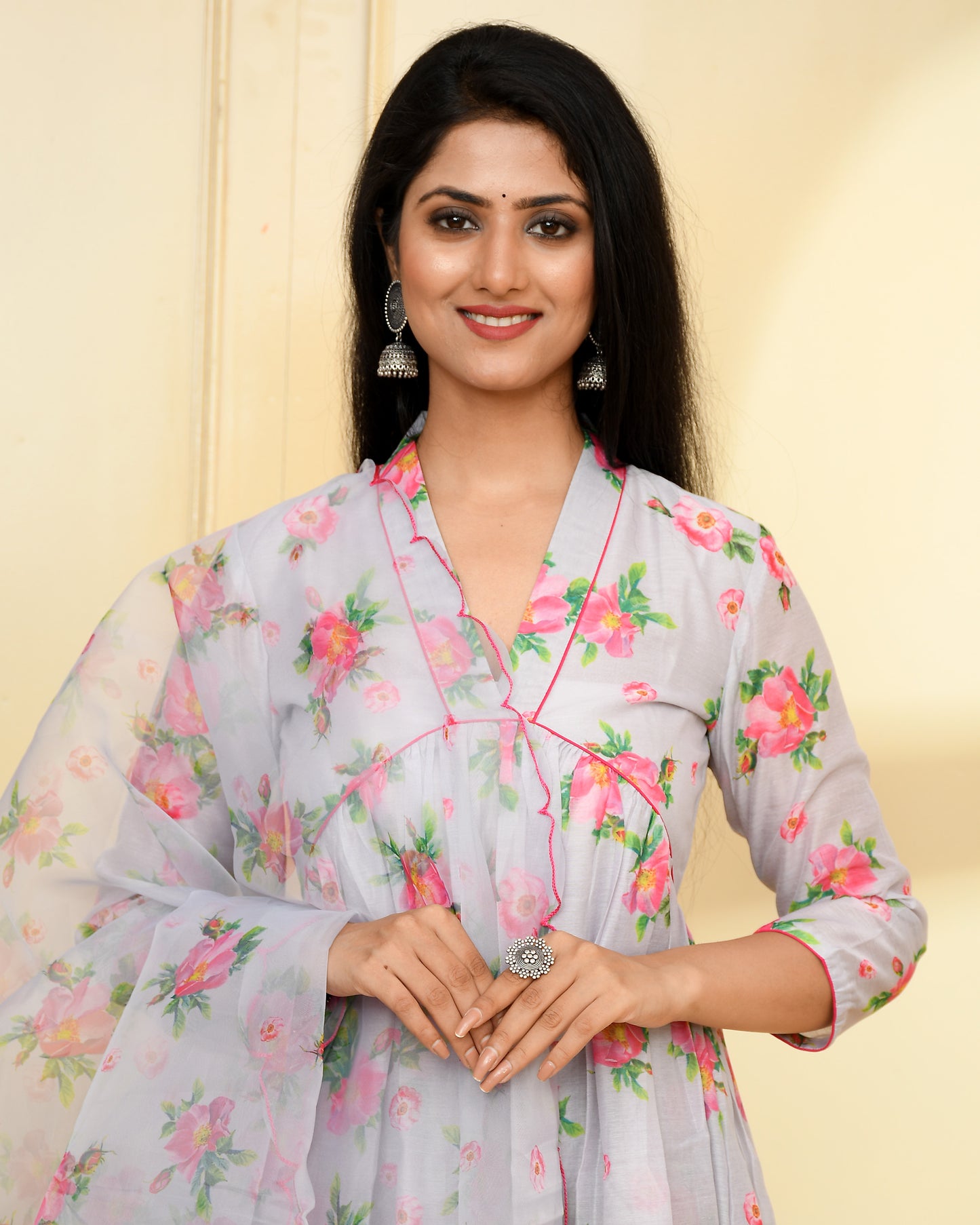 ROJA  GREY CHANDERI SUIT SET