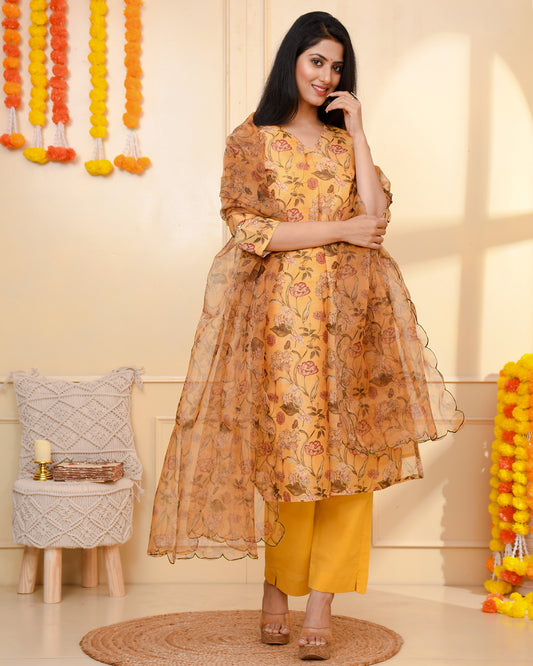 OCHER CHANDERI SUIT SET