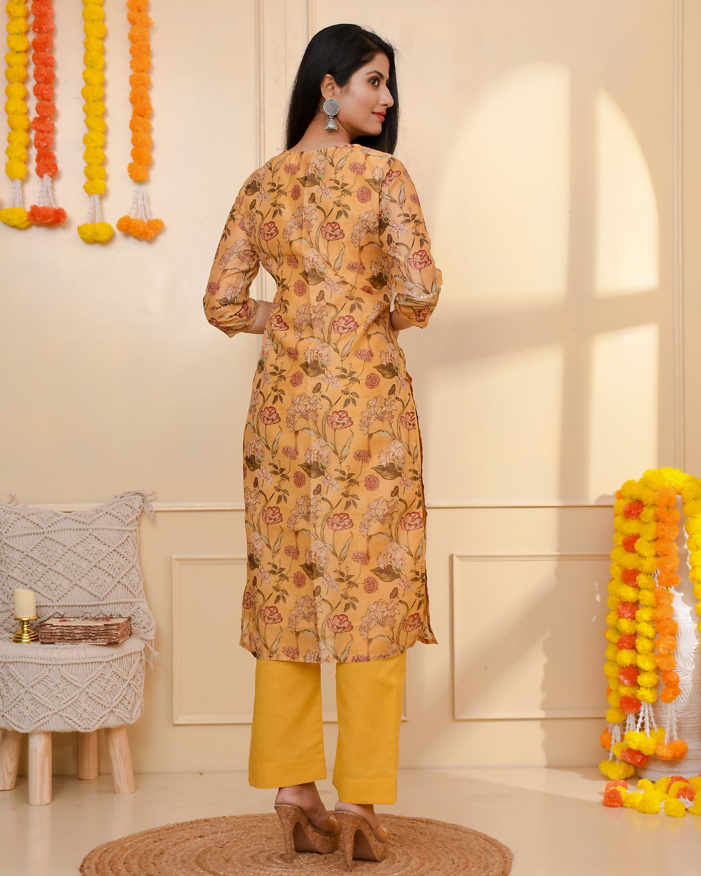 OCHER CHANDERI SUIT SET