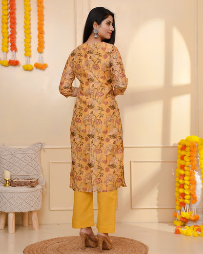 OCHER CHANDERI SUIT SET