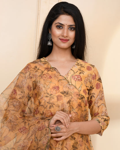 OCHER CHANDERI SUIT SET