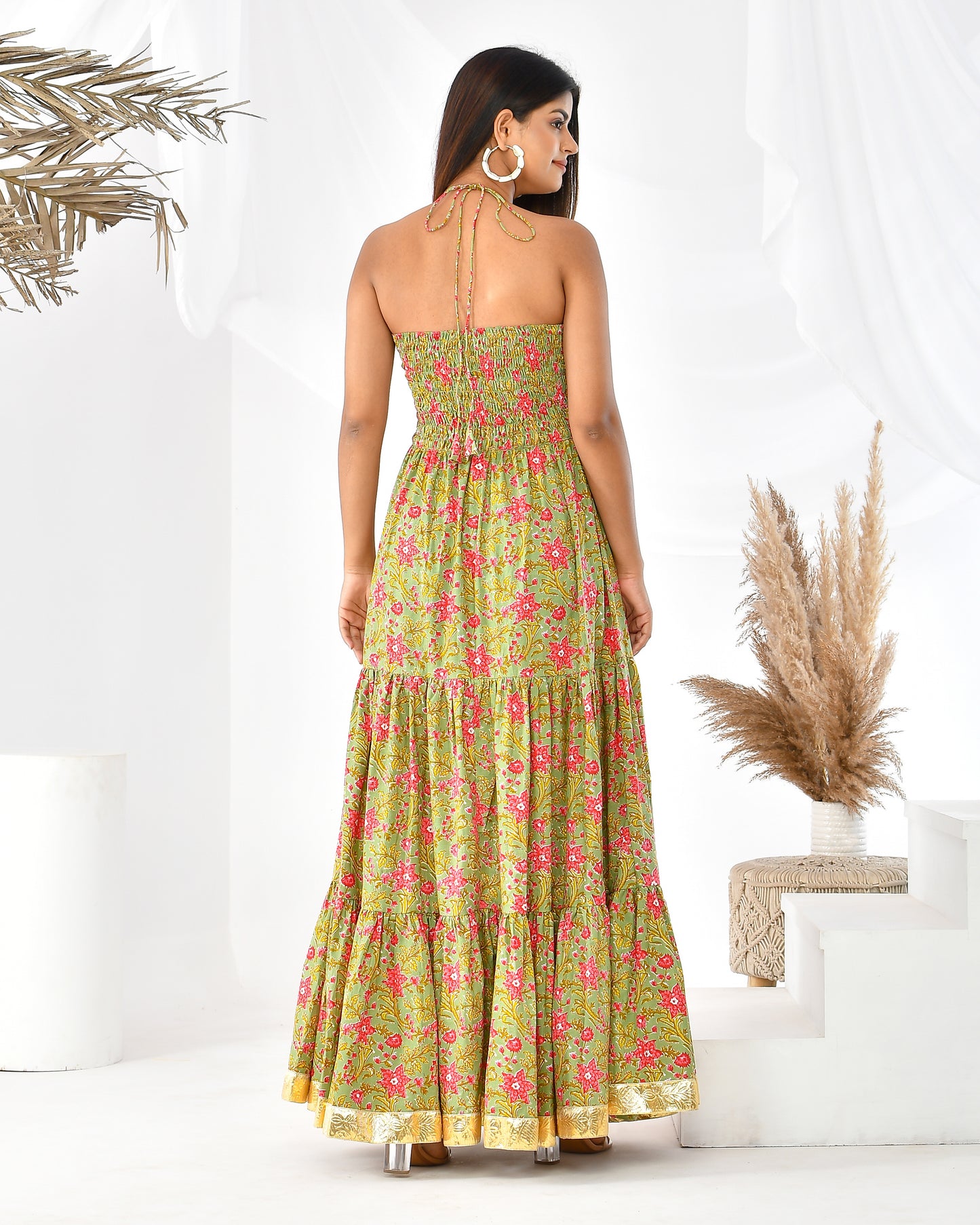 BREEZY GREEN FLORAL BANNHI DRESS