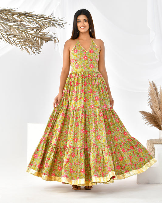 BREEZY GREEN FLORAL BANNHI DRESS