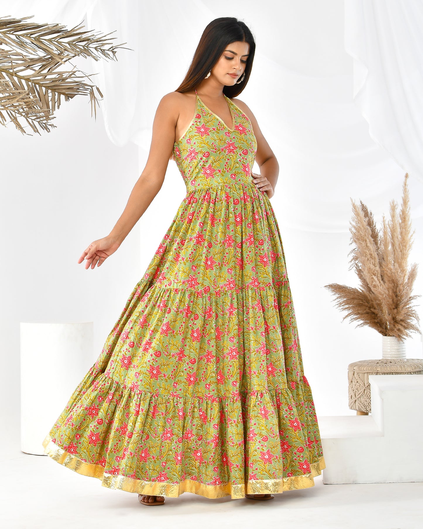 BREEZY GREEN FLORAL BANNHI DRESS