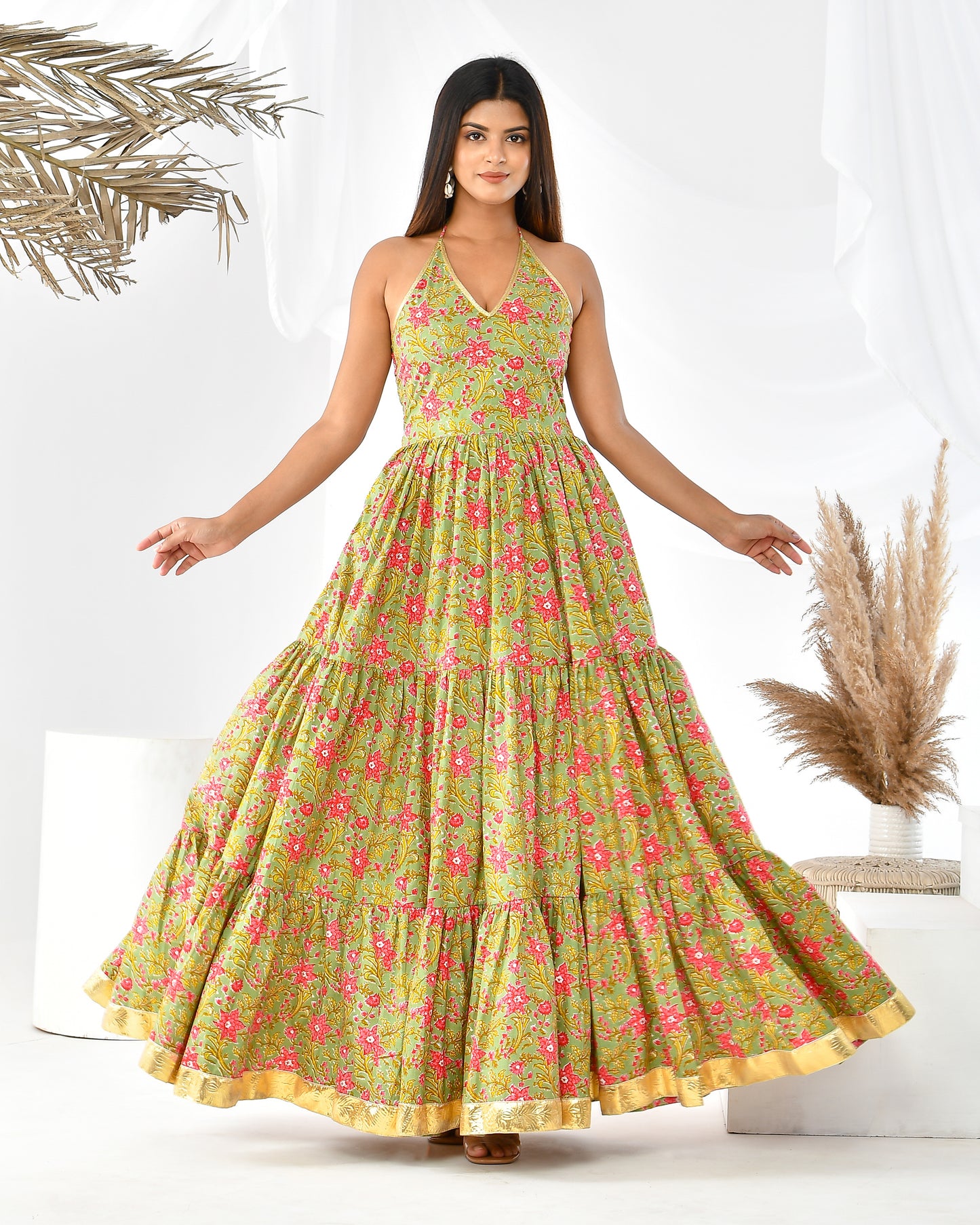 BREEZY GREEN FLORAL BANNHI DRESS