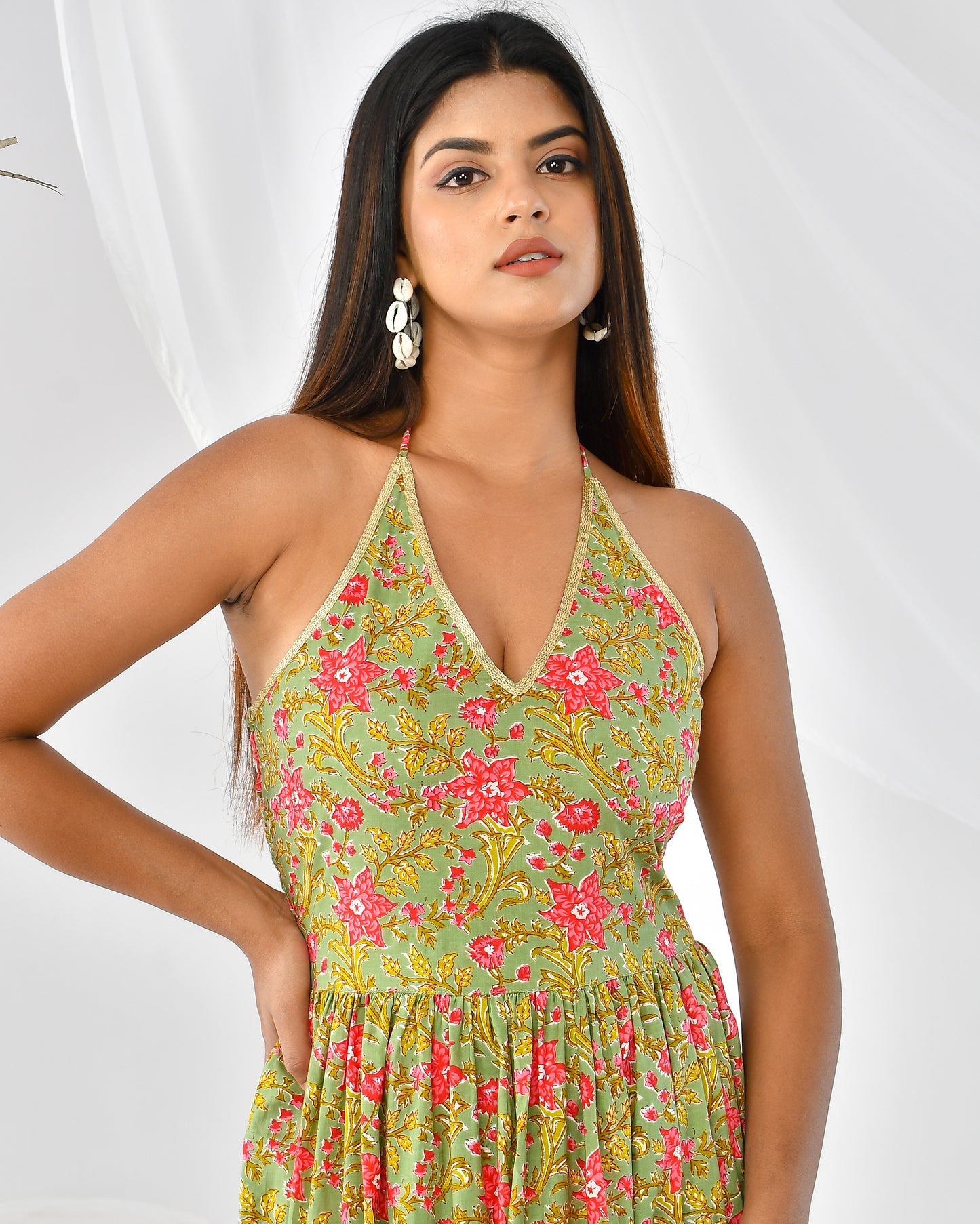BREEZY GREEN FLORAL BANNHI DRESS