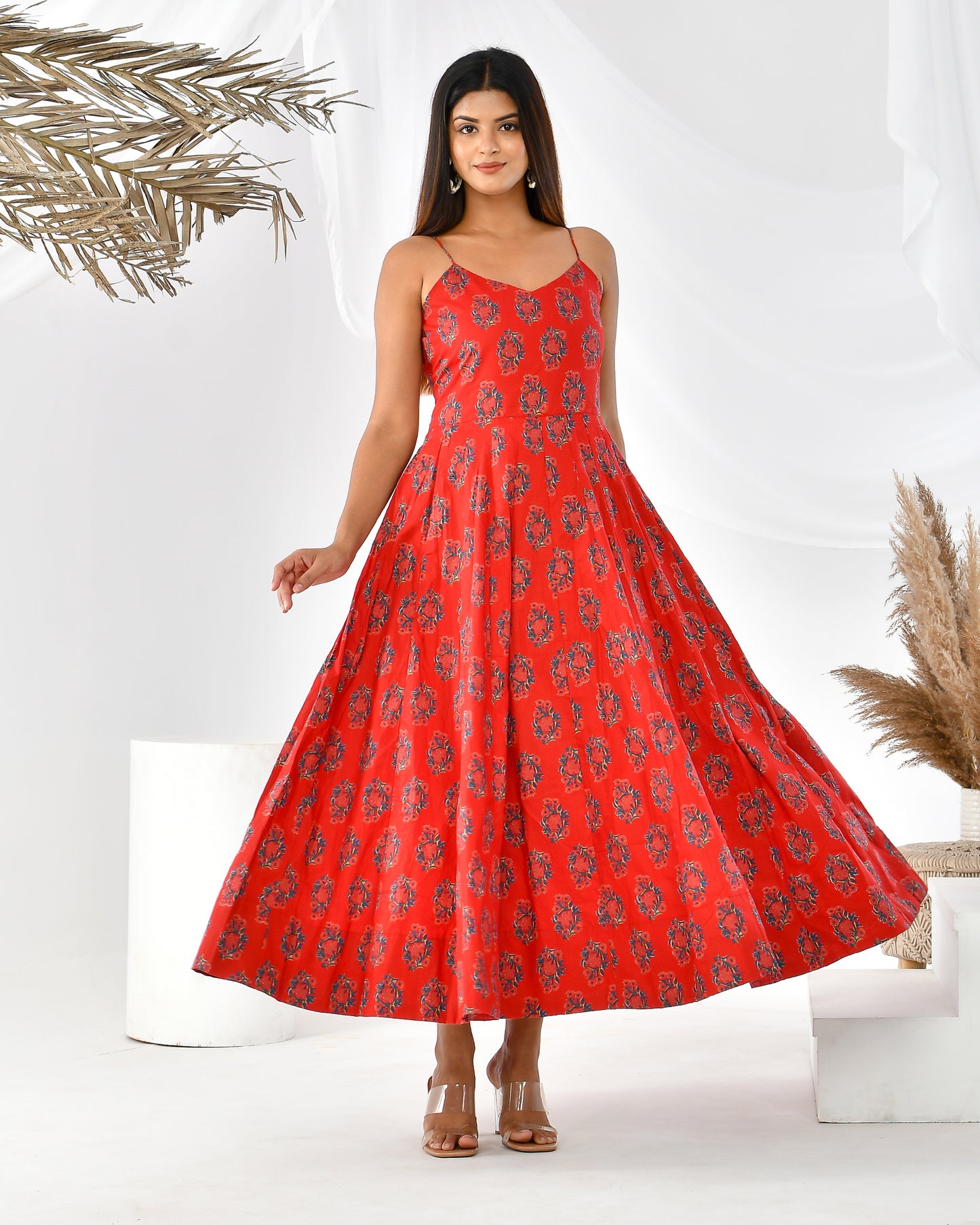 CANDY FLORAL  RED COTTON DRESS