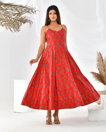 CANDY FLORAL  RED COTTON DRESS