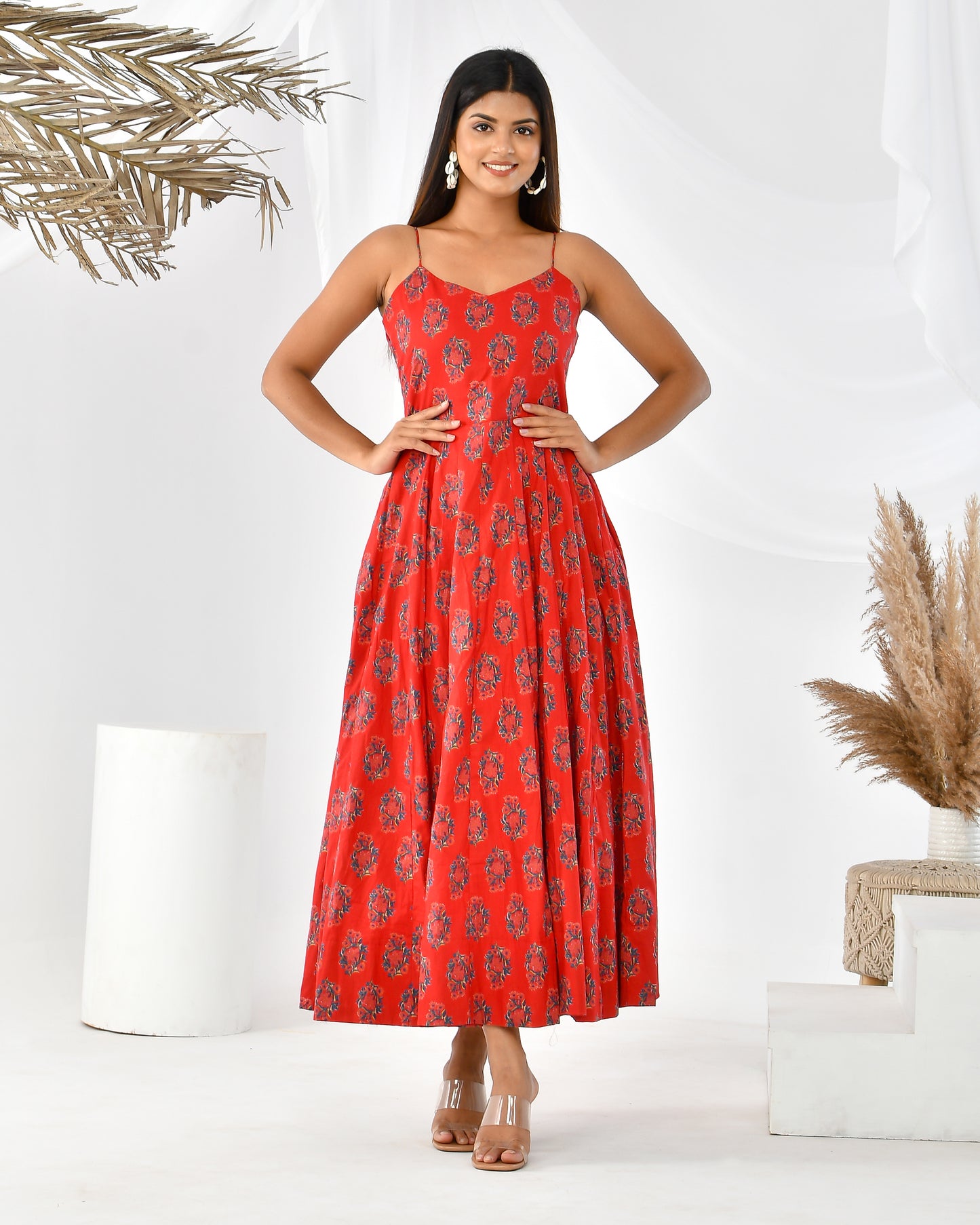 CANDY FLORAL  RED COTTON DRESS