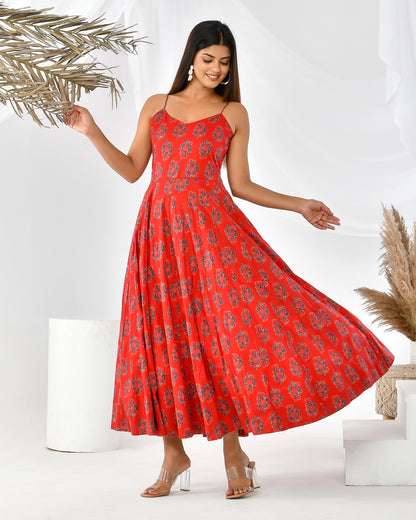 CANDY FLORAL  RED COTTON DRESS