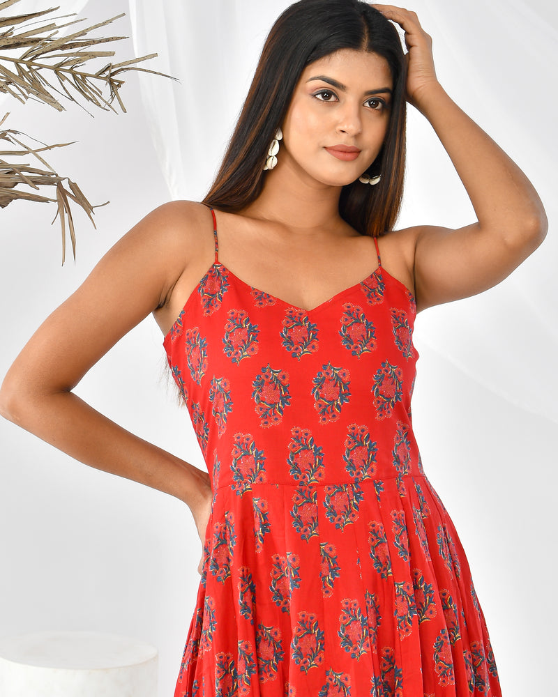 CANDY FLORAL  RED COTTON DRESS