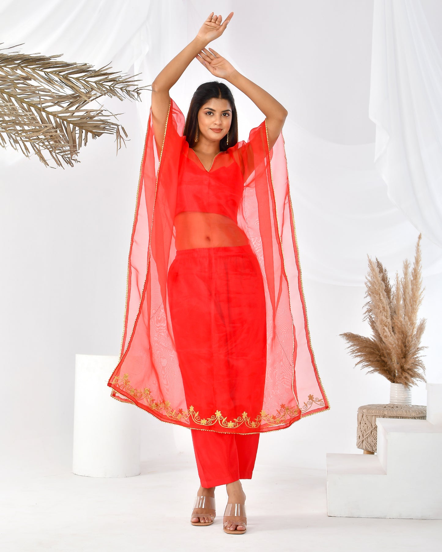 RED DAISY KAFTAN SET