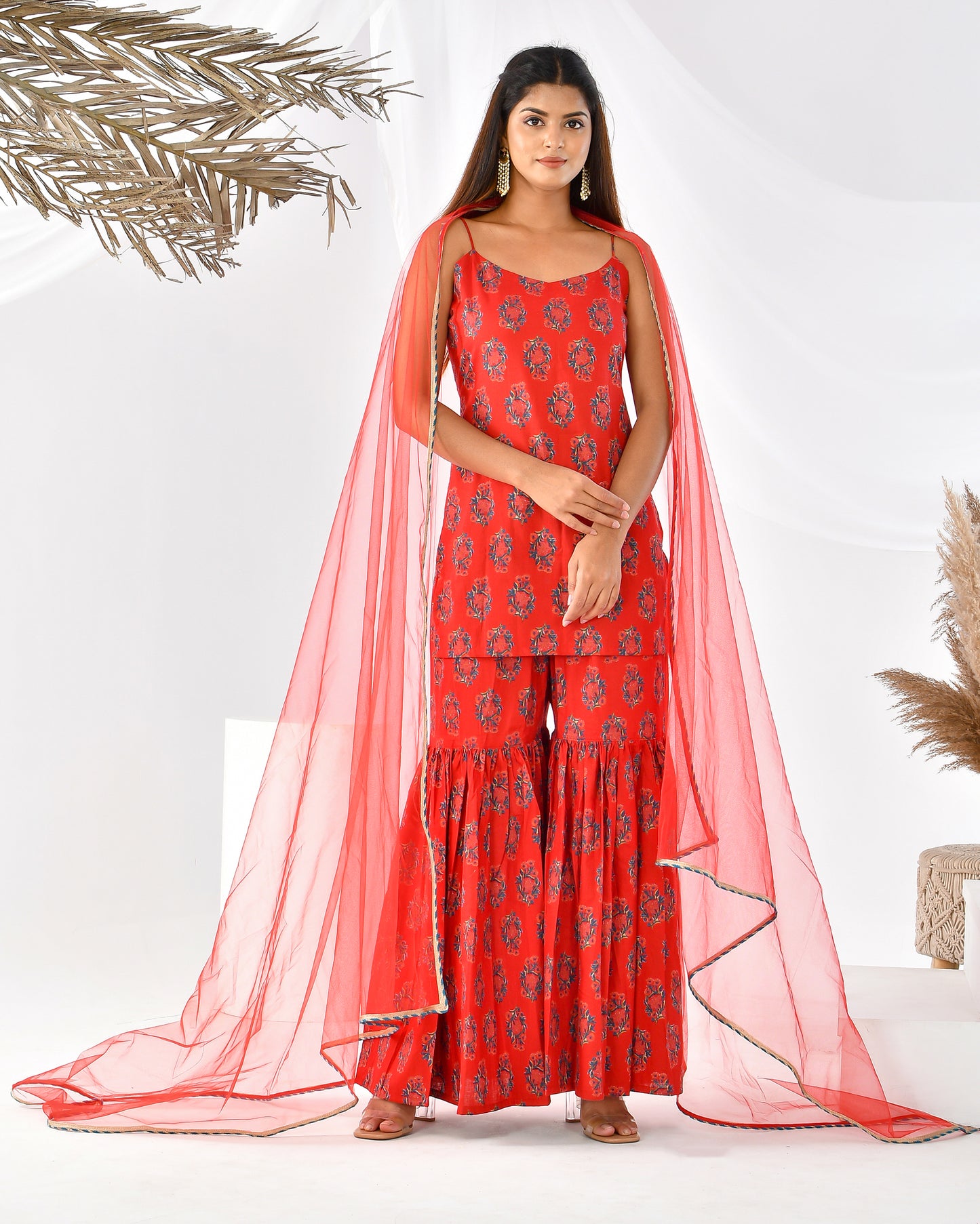 AVIVA RED SHARARA SET