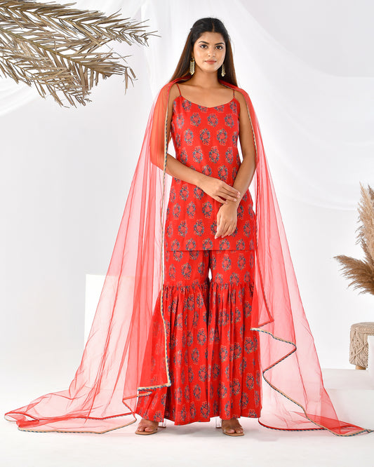 AVIVA RED SHARARA SET