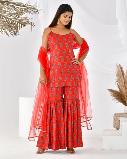AVIVA RED SHARARA SET