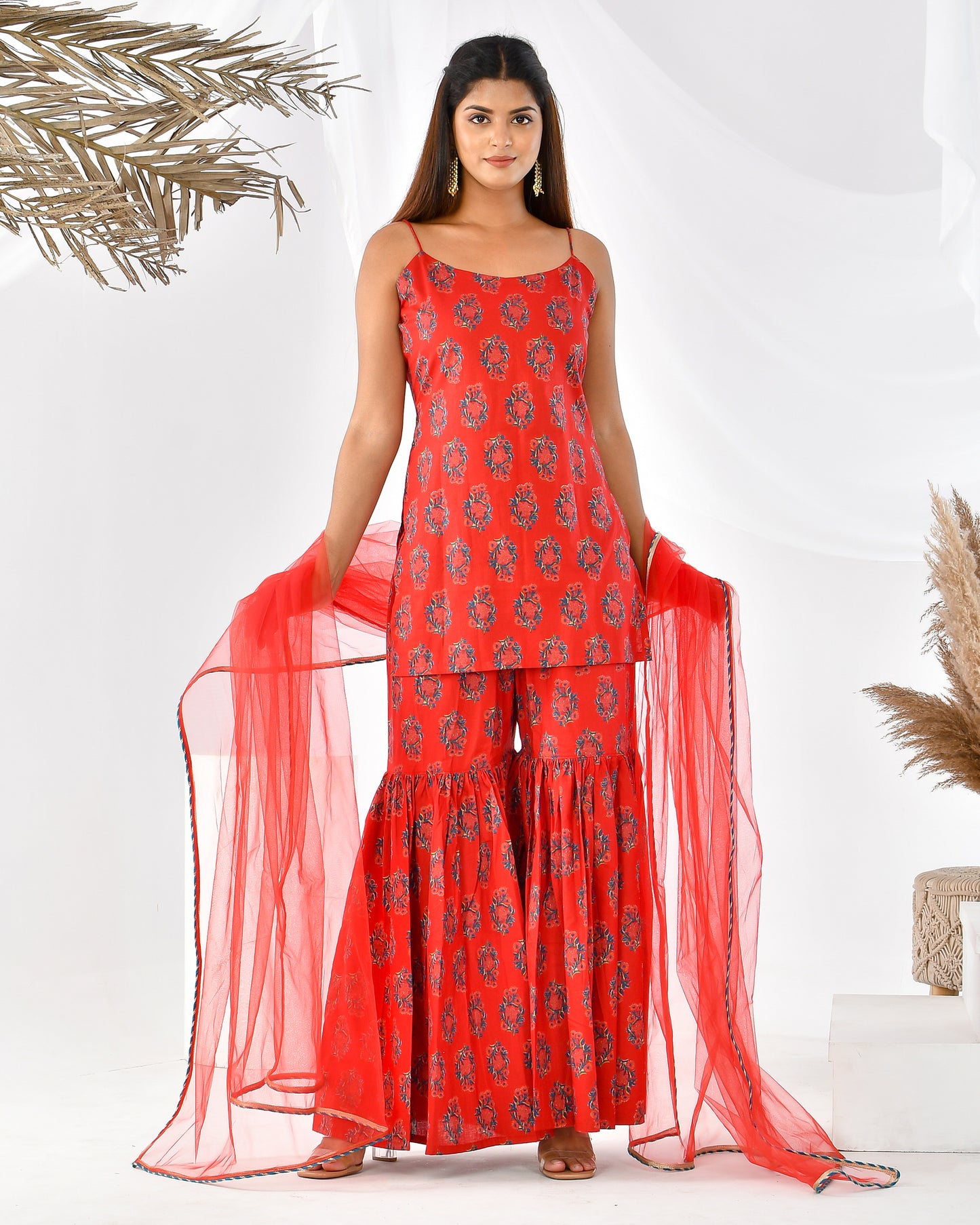 AVIVA RED SHARARA SET