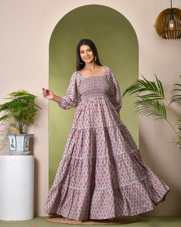 Buy Yufta Women Grey And White embroidery Cotton Maxi Dress Online at Best  Prices in India - JioMart.
