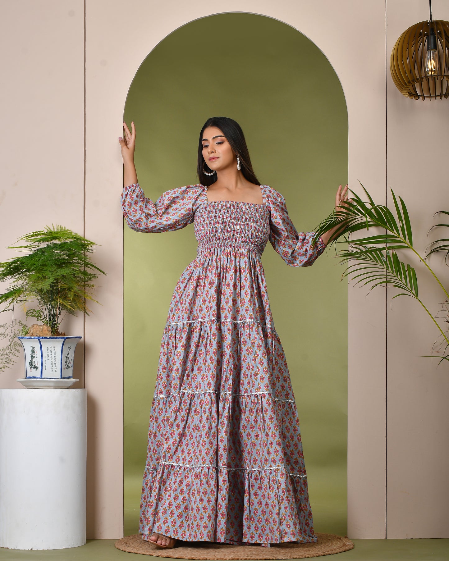 FROST BLUE COTTON MAXI DRESS