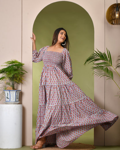 FROST BLUE COTTON MAXI DRESS