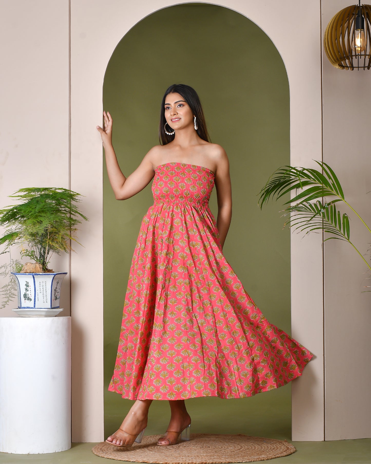 LIGHT CORAL STRAPLESS DRESS