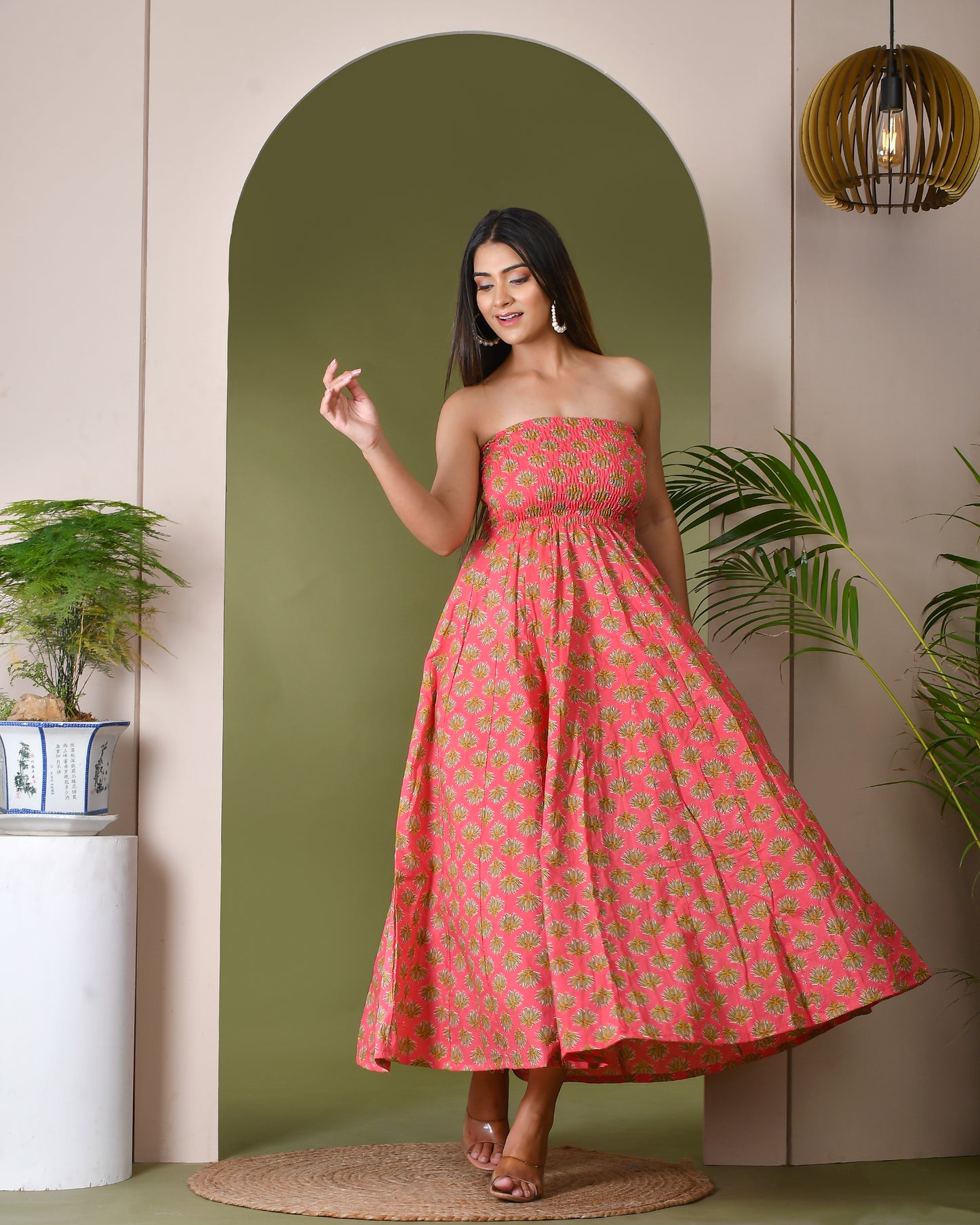 LIGHT CORAL STRAPLESS DRESS