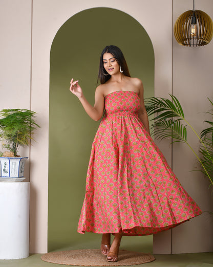 LIGHT CORAL STRAPLESS DRESS