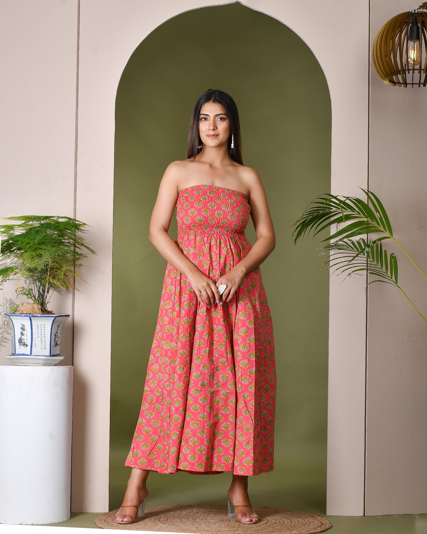 LIGHT CORAL STRAPLESS DRESS