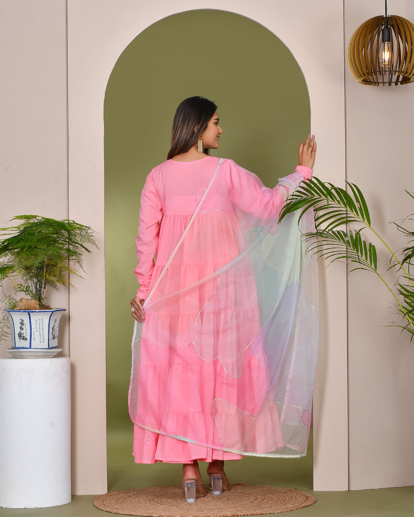 NEHAL PINK TIERED ANARKALI SUIT SET