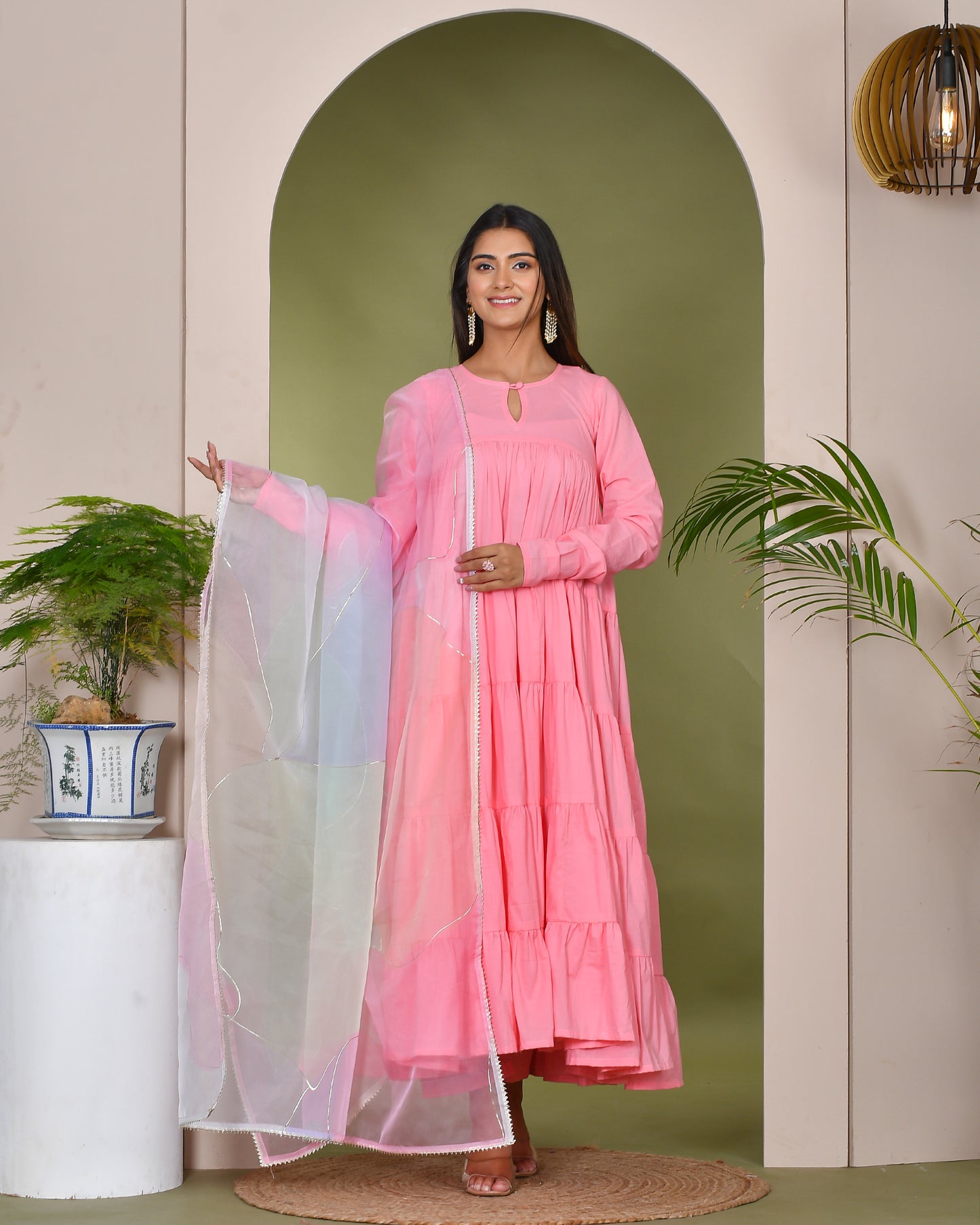NEHAL PINK TIERED ANARKALI SUIT SET
