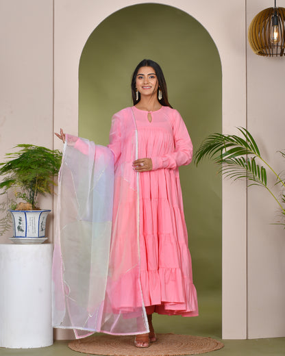 NEHAL PINK TIERED ANARKALI SUIT SET