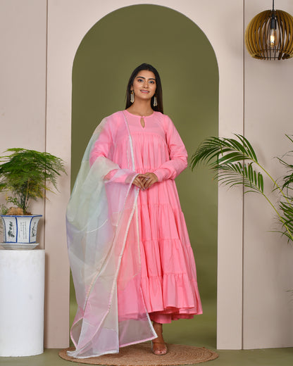 NEHAL PINK TIERED ANARKALI SUIT SET