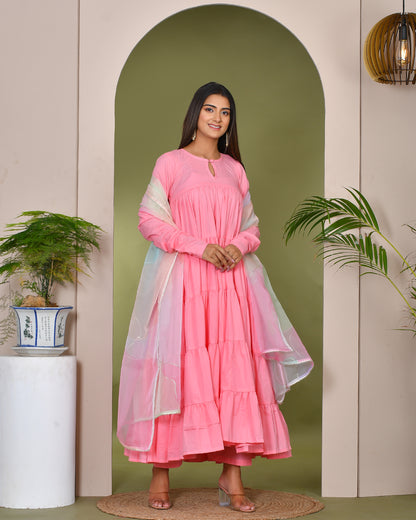 NEHAL PINK TIERED ANARKALI SUIT SET