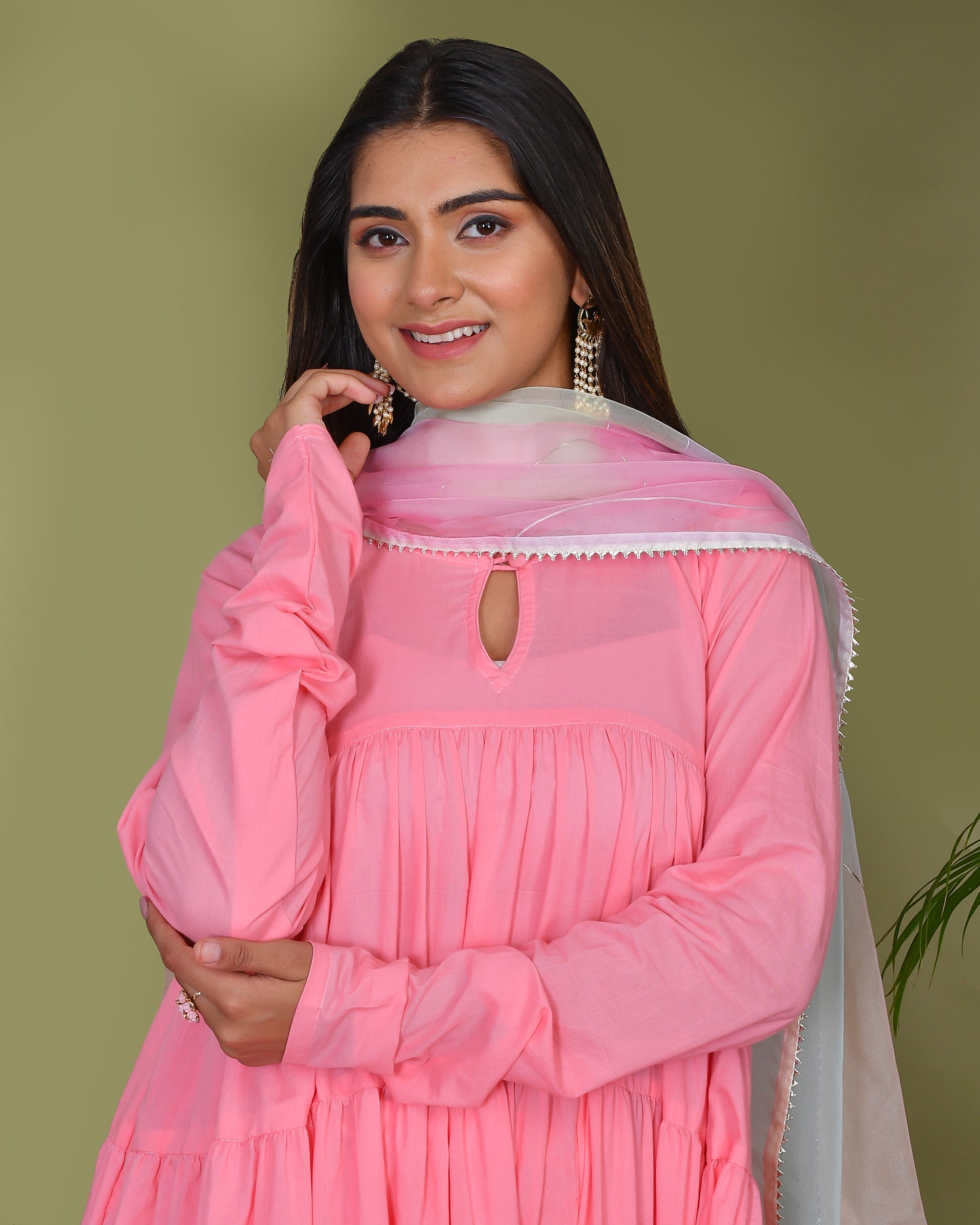 NEHAL PINK TIERED ANARKALI SUIT SET