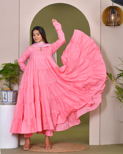 NEHAL PINK TIERED ANARKALI SUIT SET