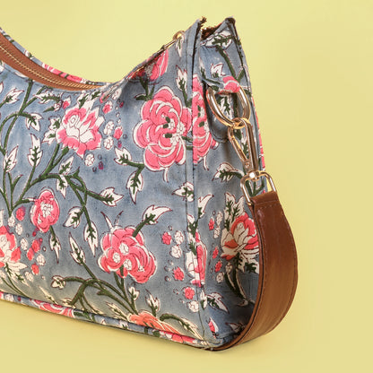 TOPAZ GREY HANDBLOCK PRINTED BAG