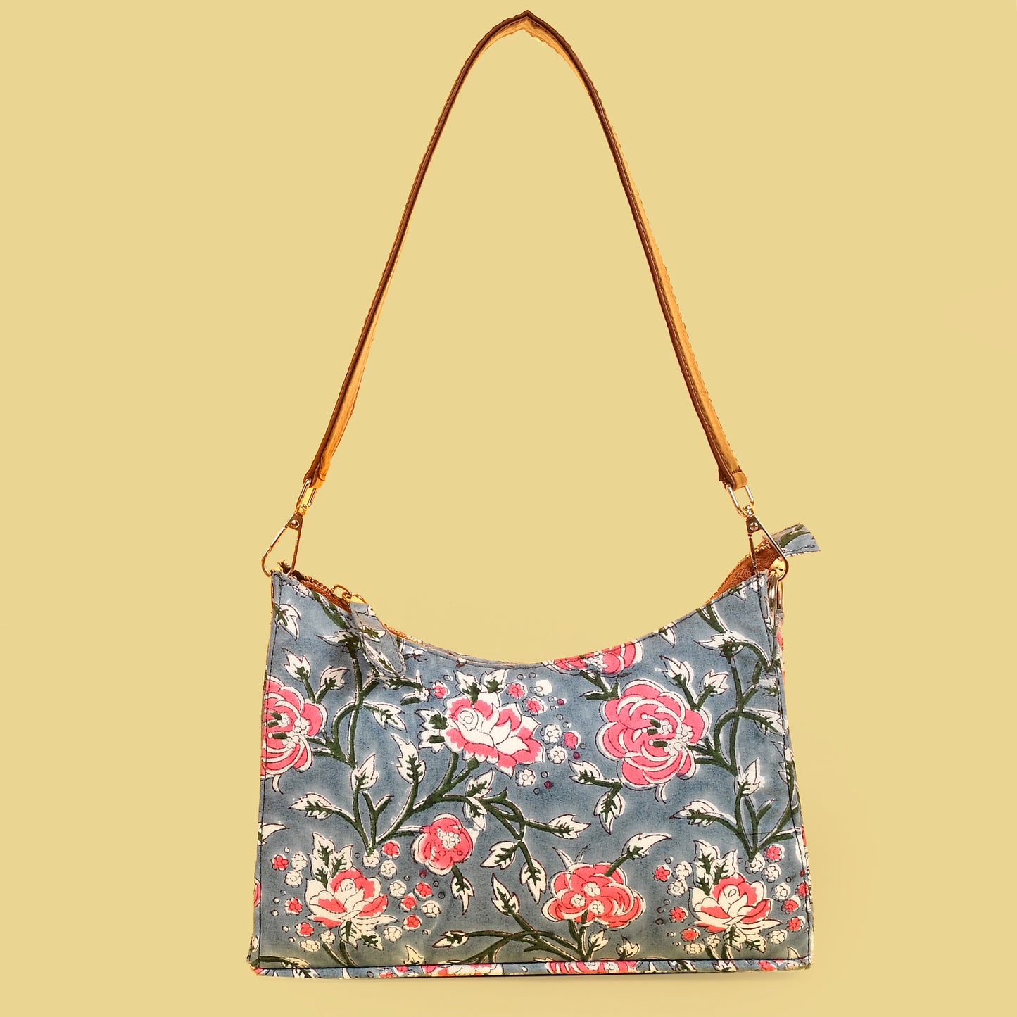 TOPAZ GREY HANDBLOCK PRINTED BAG