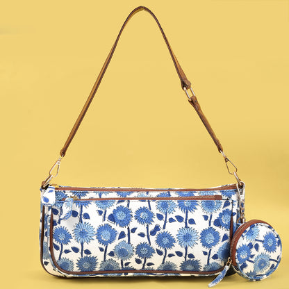 WHITE CHICORY HANDBLOCK PRINTED MULTI POCHETTE BAG