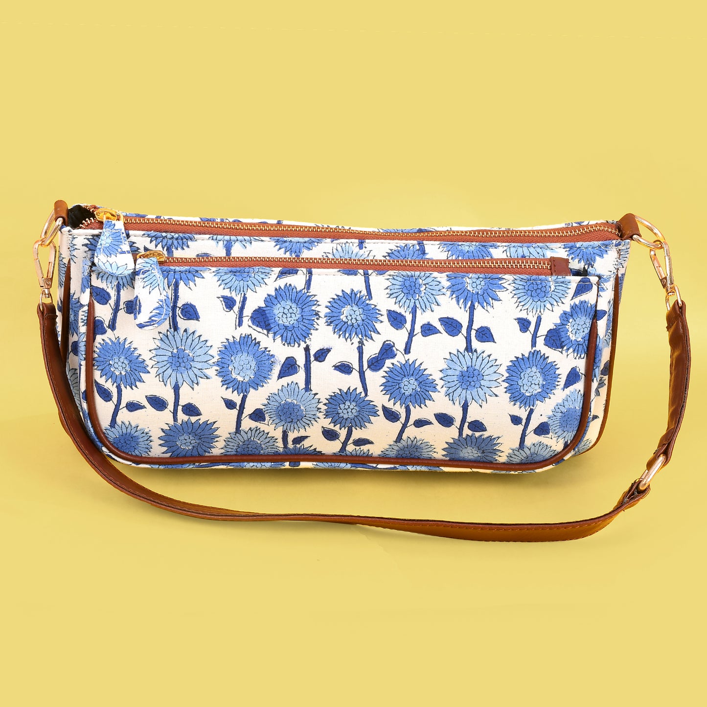 WHITE CHICORY HANDBLOCK PRINTED MULTI POCHETTE BAG