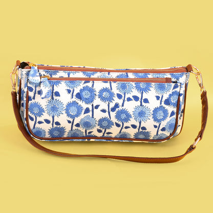 WHITE CHICORY HANDBLOCK PRINTED MULTI POCHETTE BAG