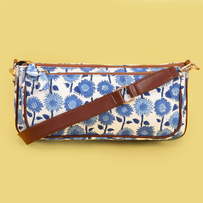 WHITE CHICORY HANDBLOCK PRINTED MULTI POCHETTE BAG