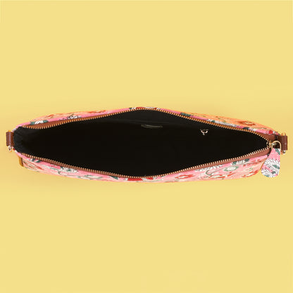 COSMOS PINK HANDBLOCK PRINTED BAGUETTE BAG