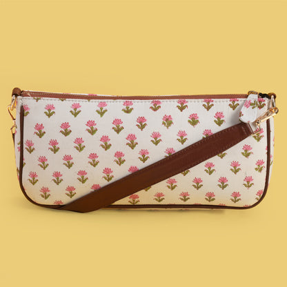 WATER LILY HANDBLOCK PRINTED BAGUETTE BAG