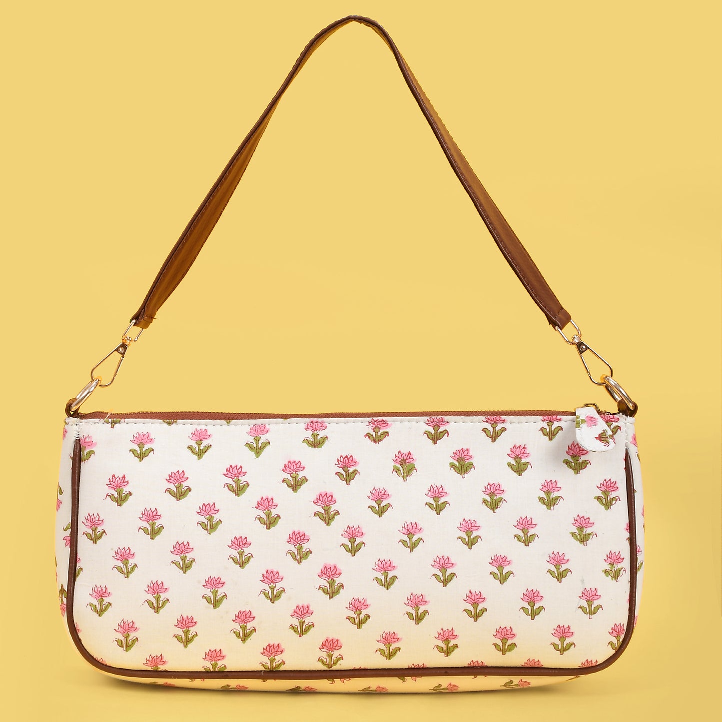 WATER LILY HANDBLOCK PRINTED BAGUETTE BAG