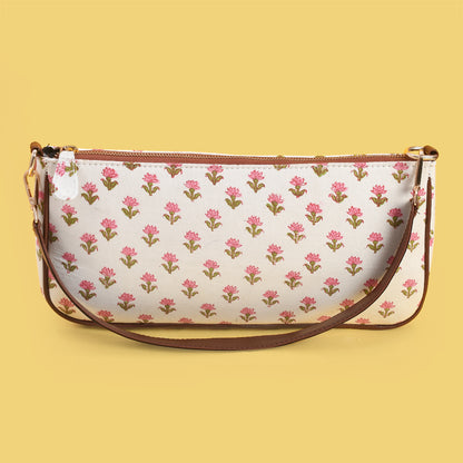 WATER LILY HANDBLOCK PRINTED BAGUETTE BAG