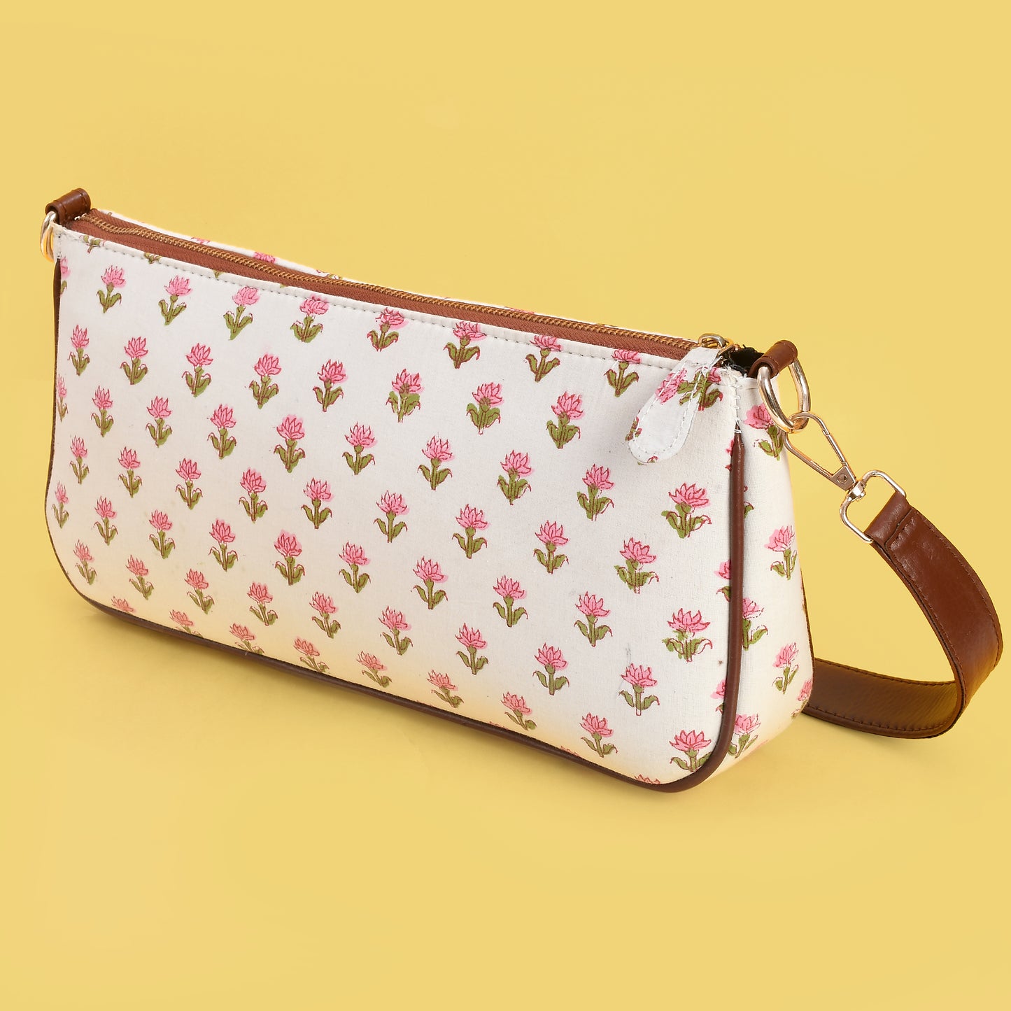 WATER LILY HANDBLOCK PRINTED BAGUETTE BAG