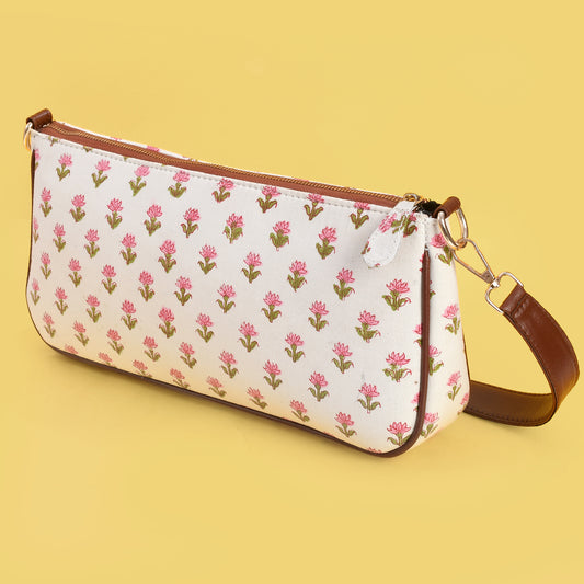 WATER LILY HANDBLOCK PRINTED BAGUETTE BAG