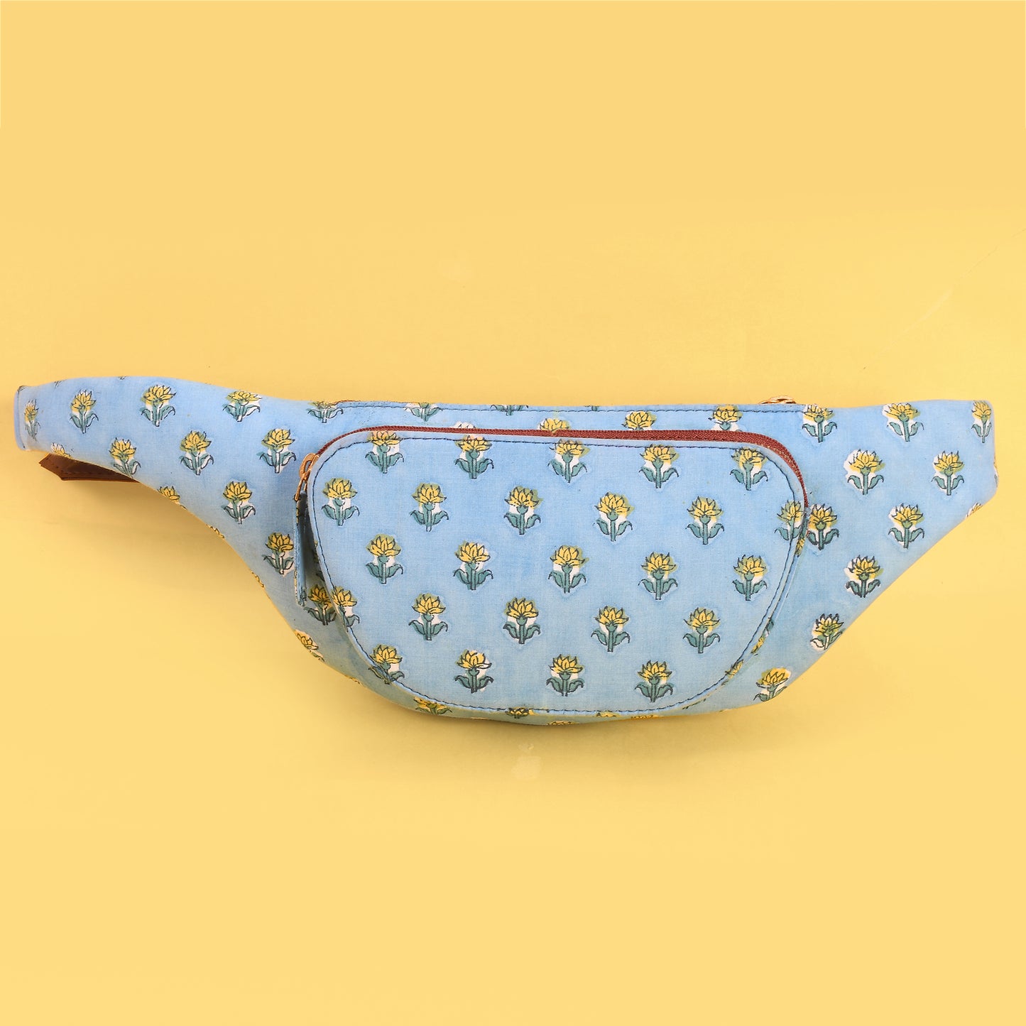 FLORAL SKY BLUE BLOCK PRINTED FANNY BAG