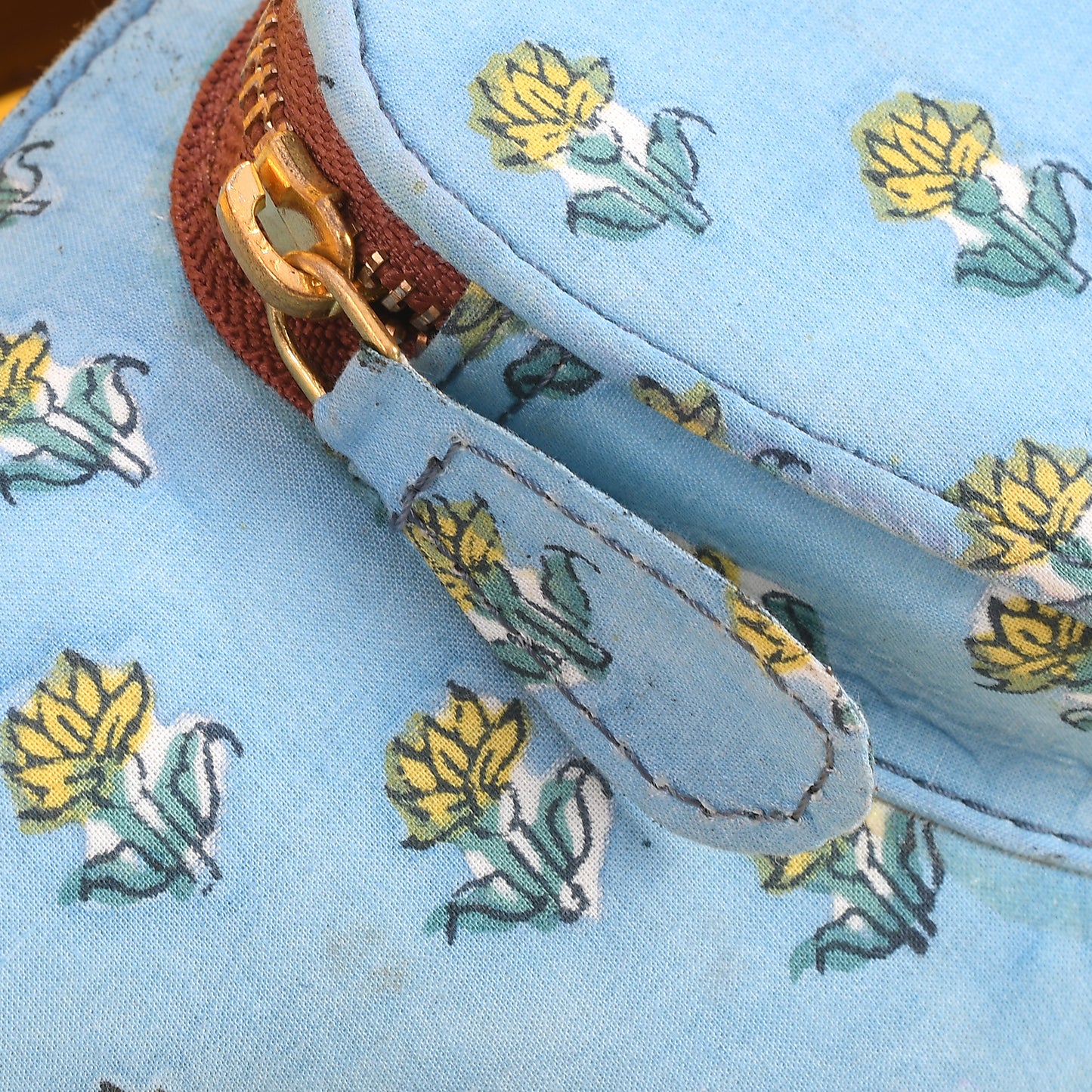 FLORAL SKY BLUE BLOCK PRINTED FANNY BAG